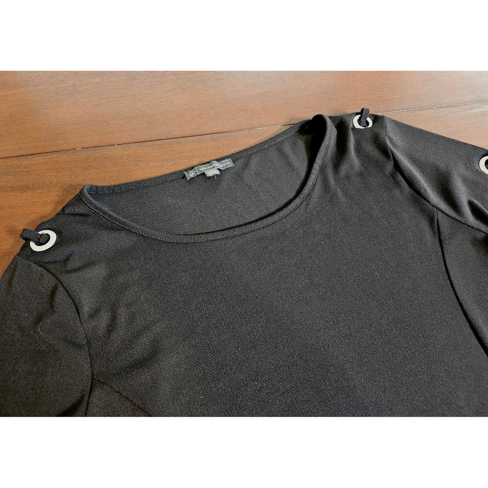 Adrianna Papell Tunic Top Womens Medium Black Grommet Detail Sharkbite Hem